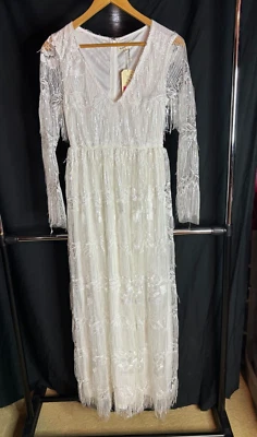 Nuevo con etiquetas Vestido de novia Southern Fried Chics flecos manga larga cuello en V vestido de novia boda XS Foto 1 de 4