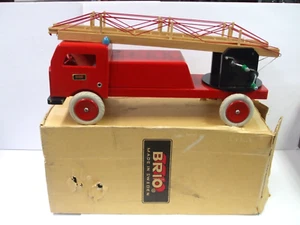 Vintage Brio Sweden - BRANDBIL FIRE ENGINE - 22" Long Large Wooden Truck w/ Box - Picture 1 of 22