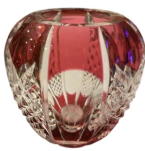 Vintage Val St. Lambert Cranberry umhüllt geschnittene Kristallvase, Mitte des Jahrhunderts modern 4,5 Zoll - Bild 1 von 6