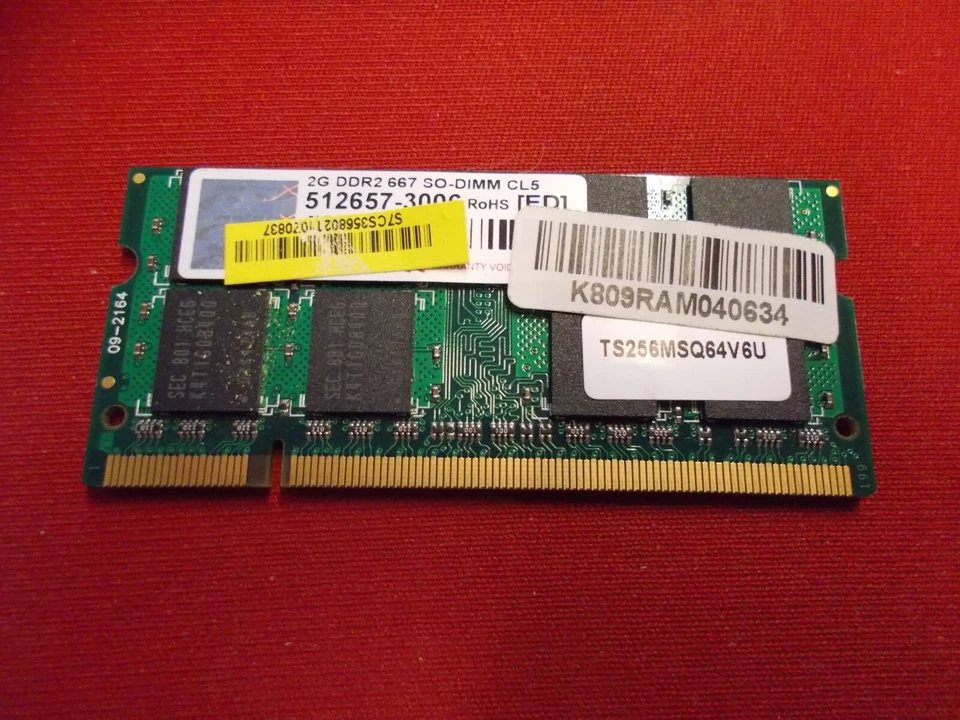 Transcend, DDR2 667, Unbuffered, SO-DIMM, 2GB. #SU-352 - Image 1 of 2