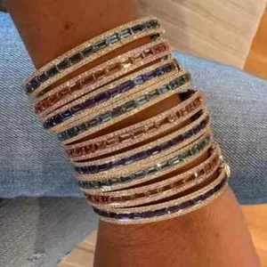 14ctw Baguette Cut Lab Created Sapphire Tennis Bangle 925 Sterling Silver - Picture 1 of 5