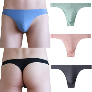 Men's Soft Ice Silk Thongs Underwear Sexy Breathable Seamless T-back Size M-2XL - Picture 1 of 48