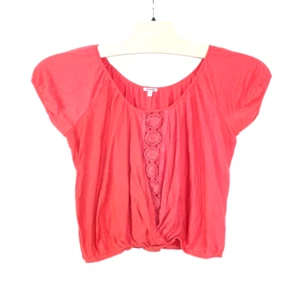 BONGO PLUS Fuchsia Knit Crochet Center Short Sleeve Elastic Waist Blouse SZ 3X - Picture 1 of 9