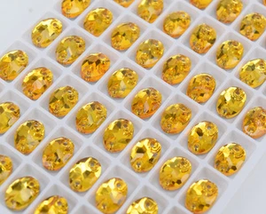 7x10mm Glass Oval Yellow Crystal Sew On Rhinestone Flatback Sewing Gems Stones - Picture 1 of 7
