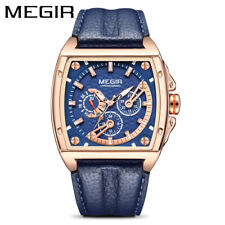Men Luxury Megir Watch Sports Chronograph Quartz Leather Waterproof Wristwatch