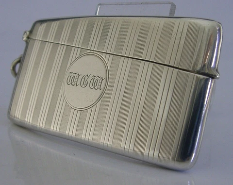 WONDERFUL ART DECO SOLID SILVER CURVED CARD CASE 1925 ANTIQUE 38g Cover