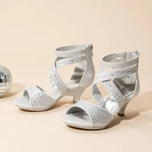 Girls Dress Pumps Low Heel Party Rhinestone Dance Wedding Pumps Princess Sandals - Picture 1 of 26