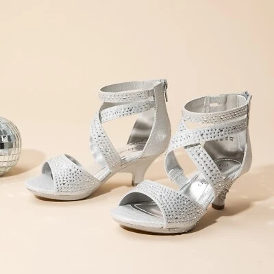 Niñas Vestido Bombas Tacón Bajo Fiesta Estrás Baile Boda Bombas Princesa Sandalias Foto 1 de 4