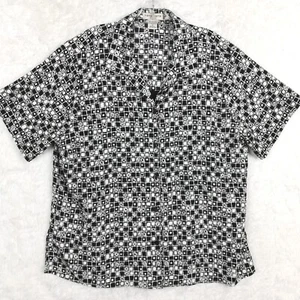 Notations Womens Shirt Button Up Short Sleeve White Black Check Tank Plus 1X - Picture 1 of 9