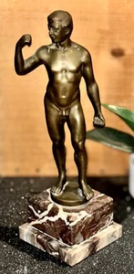 ANT Spiro Schwatenberg Early 1900s ADONIS Bronze Sculpture Marble Base 12"H - Picture 1 of 22