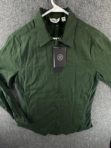 Neu mit Etikett Per Se by Carlisle Langarmshirt mit durchgehendem Reißverschluss grün Größe 10 Adley Ramie Mischung - Bild 1 von 17