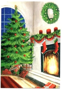 Christmas Tree Santa Claus Socks Gifts Holidays Wishes New Year Greeting Card - Picture 1 of 4