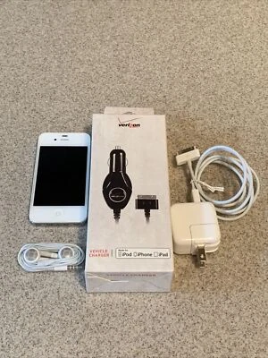 Apple iPhone 4 ?GB Verizon White A1349 Wall & Car Charger Headphones - Image 1 of 3