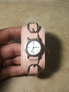 WOMENS EMBASSY BY GRUEN SILVERTONE WATCH-PINK ONE PICE FAUX LEATHER BAND - Picture 1 of 5
