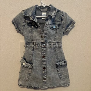 Rachel Zoe Girls Denim Dress Light Wash Snap Front Short Sleeve Pockets Size 4 - Picture 1 of 17