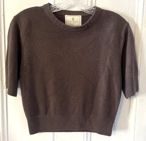 VTG Express Tricot Chocolate Brown Short Sleeve Cropped Sweater Acrylic Size XS - Picture 1 of 7