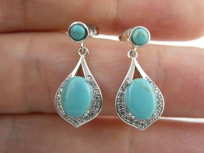 Aretes colgantes de plata de ley turquesa estabilizada 3,1 g 0,75 pulgadas de largo 925 Foto 1 de 4