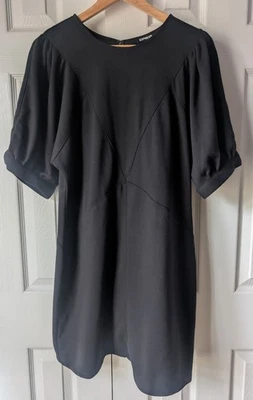 Express Seamed Puff Shoulder Sweatshirt Dress Black  Minimalist Lagenlook Size L - Image 1 of 4