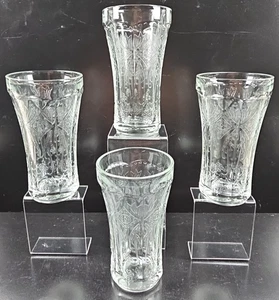 4 Indiana Glas Erinnerung Klar 14 Oz Becher Set Vintage Schliff Radierung Retro Lot - Bild 1 von 24