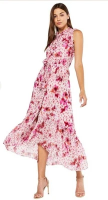 Maxi Vestido MISA Los Angeles Aurelie Floral Volantes Alto-Bajo - Rosa/Blanco XL Foto 1 de 4