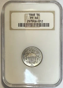 1868 PROOF Shield Nickel NGC PF64 ‼️VINTAGE FATTY HOLDER, PERFECT HOLOGRAM‼️ - Picture 1 of 4