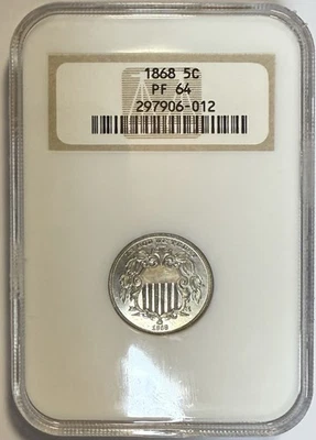 1868 PROOF Shield Nickel NGC PF64 ‼️VINTAGE FATTY HOLDER, PERFECT HOLOGRAM‼️ - Image 1 of 4