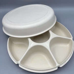 Vintage Tupperware Servier Dip Tablett 1665-5 mit Deckel 1666-4 Obst Gemüse Halter - Bild 1 von 16
