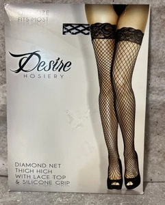 Fantasy Lingerie Desire Thigh High Diamond Lace Fishnet Stockings Lace One Size - Picture 1 of 7