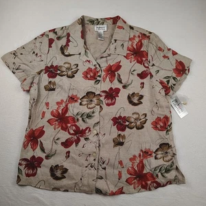 Camisa Colección Style & Co. Mujer 18 Lino Beige Lino Bali Floral Botón Frontal - Imagen 1 de 8