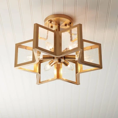 Casa Star Modern Ceiling Light Semi Flush Mount Fixture 16" Brass 6-Light Glass - Image 1 of 4