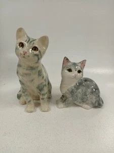 2 Vintage Ceramic Cat Ornaments Winstanley And Another Glass Eyes Collectible - Picture 1 of 8