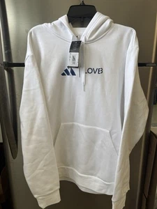 Adidas Lovb Fleece Hood White Volleyball League XL Large Size Sweater Jacket - Picture 1 of 6