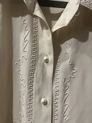 Camisa creme vintage poeta Wmn 14 top steampunk gótica medieval pérola botão para cima - Imagem 1 de 4
