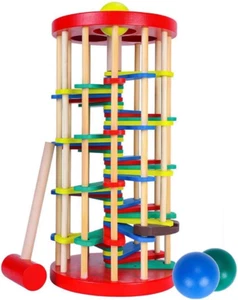 Wooden Ball Drop Toy Kids Pounding Bench Hammer Pound Roll Ramp Toys Children Ed - Picture 1 of 12