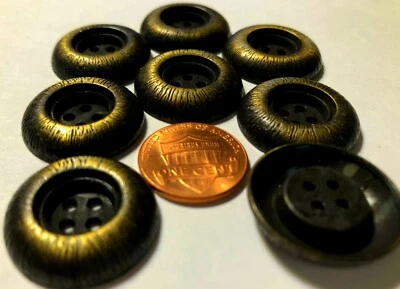 8 Hollow Back Antiqued Brass Tone Metal 4-hole Sew-thru Buttons 7/8" 23mm 4780 - Image 1 of 2