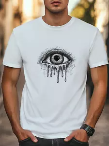 Big Eyes Scratch Art Graphic Unisex T-Shirt Women Men Trendy Tee Casual T-shirt - Picture 1 of 6