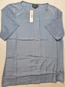 PENDLETON Shirt Blouse Womens Sz 10/Tall Blue Pleated Front Short Sleeve (NWT$) - Picture 1 of 9