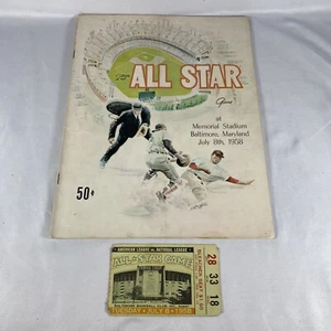 Original 1958 All Star Game MLB Baseball Ticket Memorial Stadium & Program - Picture 1 of 12