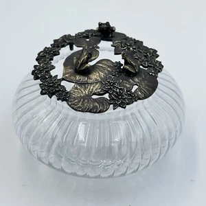 Rawoliffe Pewter Frog Potpourri Glass Bowl 1989  Lilly Pad Trinket Dish - Picture 1 of 8