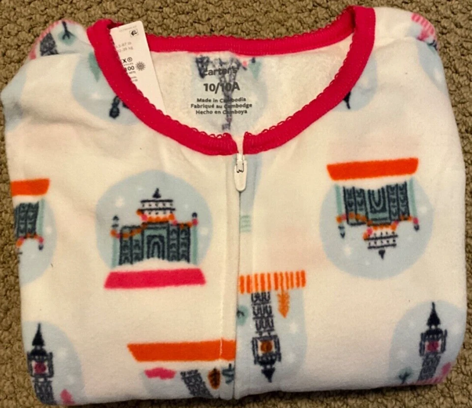 Pijama Carter's Niñas 8 Vellón Globo de Nieve Nuevo con Etiquetas Pies Dormir Foto 1 de 1