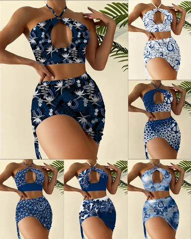 Indianapolis Colts Womens Cutout Bikini 2PCS Halter Sexy Swimsuit Bathingwear Cover