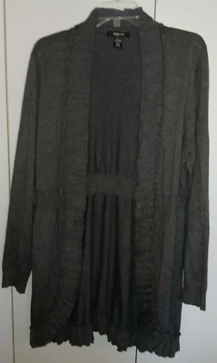 CÁRDIGAN LARGO STYLE & CO. DAMAS GRIS RAYÓN/NYLON-L-NUEVO SIN ETIQUETAS-ELÁSTICO-VOLANTES-BONITO Foto 1 de 4