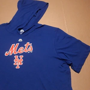 MLB Majestic New York Mets Blue Hoodie T-Shirt Cotton Stretch Blend Men's 2XL - Picture 1 of 10