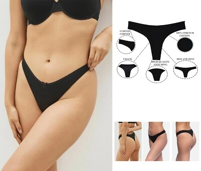 CELEBRITY-FASHIONS 6 Pack Ladies G-String Thongs Seamless Cotton Underwear Soft Briefs Panties