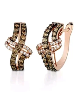 Le Vian 14k Rose Gold 1.25 Ctw White & Chocolate Diamond Crossover Earrings - Picture 1 of 9