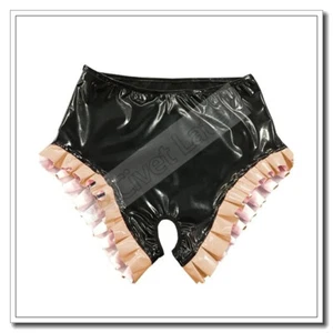 Latex Shorts Female Briefs Open Crotch Side Ruffles Clubwear Play Customized A57 - Picture 1 of 5