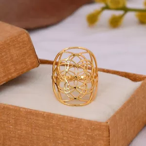 Oval Shape 14k Solid Gold Mandala Ring Minimalist Engagement Ring Gift For Her - Picture 1 of 8