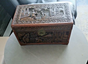 Vintage Antique Hand Carved Huanghali Chinese Oriental Chest Box Brass Lock - Picture 1 of 13