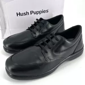 NIB Hush Puppies Ty Big Boys Leather Lace Up Oxford Dress Shoes Black Size 6.5M - Picture 1 of 10