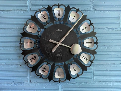 Vintage Clock Wall Mid Century Junghans Germany Space Age Atomic Design Metal Cover